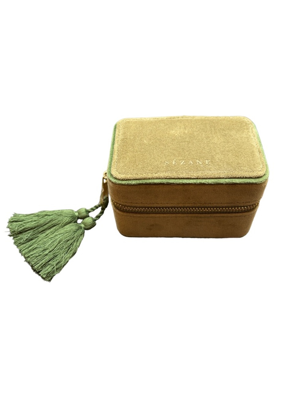Sézane NWT Green Velvet Jewelry Case with Tassel
